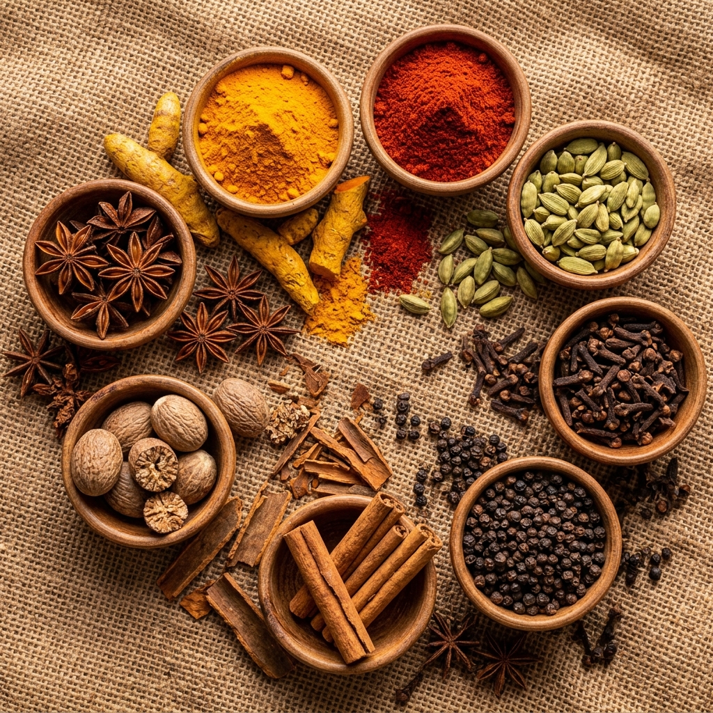 Indian Spices – Turmeric, Cardamom, Cinnamon